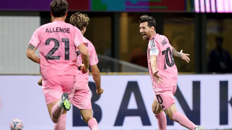 Lionel Messi #10 of Inter Miami CF celebrates scoring his team's second goal during the FIFA Club World Cup 2025 group A match against Porto.