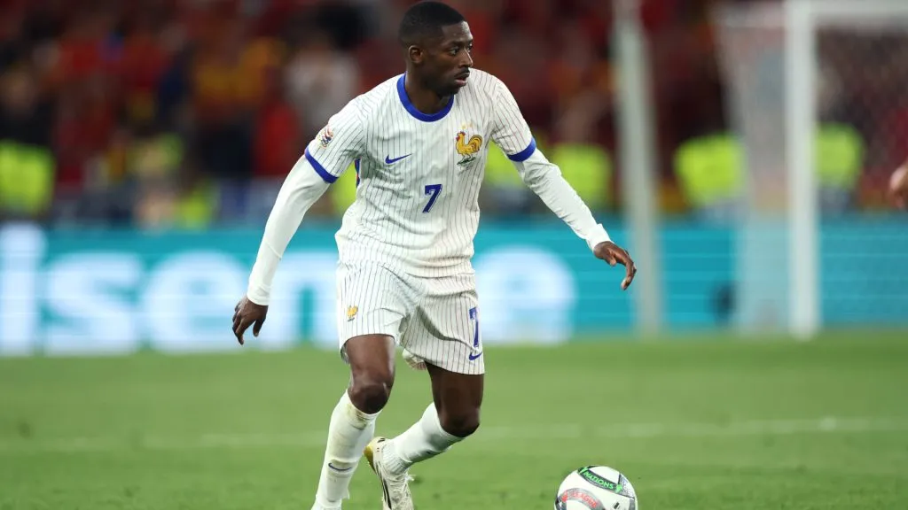 Ousmane Dembele of France controls the ball during the UEFA Nations League 2025 semifinal match between Spain and France. (Alex Grimm/Getty Images)