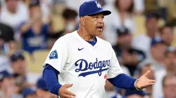 Dodgers manager Dave Roberts reacts during the ninth inning after benches clear in a heated series finale against the Padres.