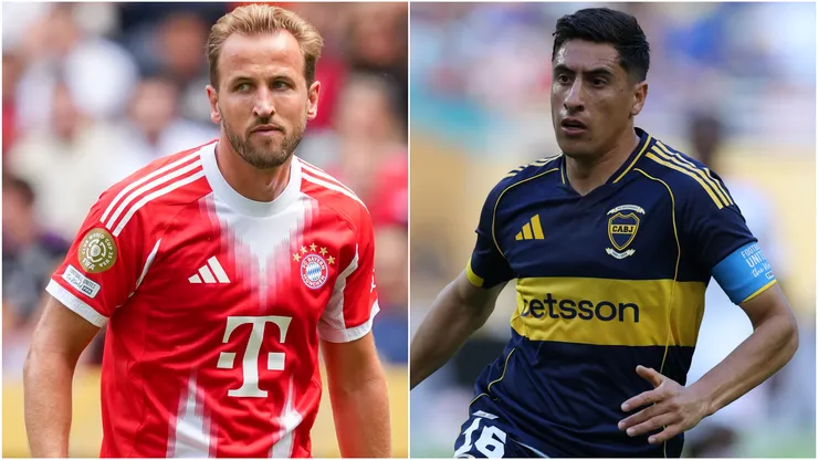 Harry Kane #9 of FC Bayern München and Miguel Merentiel #16 of CA Boca Juniors.