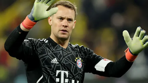 Manuel Neuer of Bayern München reacts during the Bundesliga match between Borussia Dortmund and FC Bayern München at Signal Iduna Park on October 08, 2022.