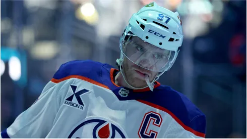Connor McDavid #97 of the Edmonton Oilers against the Seattle Kraken at Climate Pledge Arena.