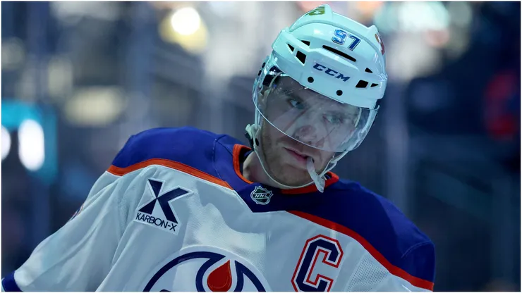 Connor McDavid #97 of the Edmonton Oilers against the Seattle Kraken at Climate Pledge Arena.