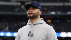 Dak Prescott #4 of the Dallas Cowboys looks on prior to the game against the Washington Commanders at AT&T Stadium on January 05, 2025 in Arlington, Texas.
