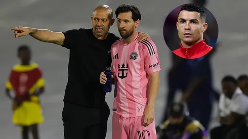 Javier Mascherano, Head Coach of Inter Miami CF, talks to his player Lionel Messi #10 before entering the pitch.