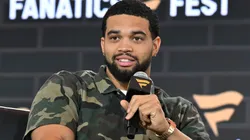 Caleb Williams speaks on stage for the Franchise Faces panel during Fanatics Fest NYC 2025 at Javits Center on June 20, 2025 in New York City.