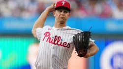 Mick Abel #40 of the Philadelphia Phillies throws a pitch in the top of the first inning against the New York Mets at Citizens Bank Park on June 21, 2025 in Philadelphia, Pennsylvania.
