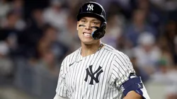 Aaron Judge #99 of the New York Yankees reacts after striking out during the sixth inning against the Los Angeles Angels at Yankee Stadium on June 18, 2025 in New York City.