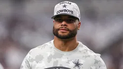 Dak Prescott #4 of the Dallas Cowboys walks the field prior to the game against the Philadelphia Eagles at AT&T Stadium on November 10, 2024 in Arlington, Texas.