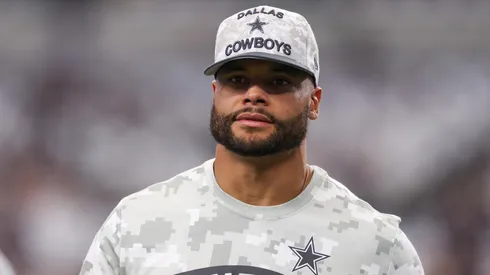 Dak Prescott #4 of the Dallas Cowboys walks the field prior to the game against the Philadelphia Eagles at AT&T Stadium on November 10, 2024 in Arlington, Texas.