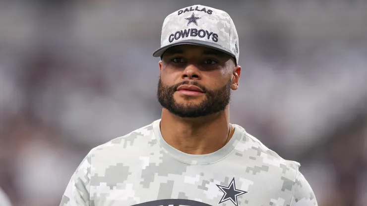 Dak Prescott #4 of the Dallas Cowboys walks the field prior to the game against the Philadelphia Eagles at AT&T Stadium on November 10, 2024 in Arlington, Texas.