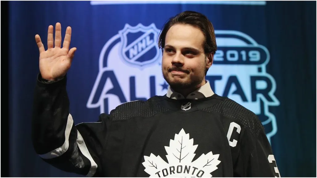 Auston Matthews of the Toronto Maple Leafs arrives for a media opportunity during the 2019 NHL All-Star Media Day at the City National Civic Auditorium on January 24, 2019 in San Jose, California.
