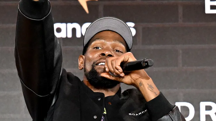 Kevin Durant speaks onstage during Fanatics Fest NYC 2025 at Javits Center