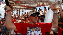 Brad Marchand lifting the Stanley Cup at the Panthers victory parade.