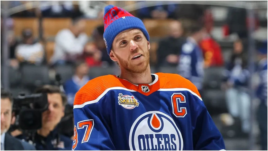 Connor McDavid #97 of the Edmonton Oilers competes in the Pepsi NHL Obstacle Course during 2024 NHL All-Star Skills Competition at Scotiabank Arena on February 02, 2024 in Toronto, Ontario.