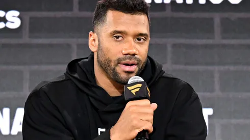 Russell Wilson and Malik Nabers speak onstage at Fanatics Fest NYC 2025 at Javits Center on June 20, 2025 in New York City.