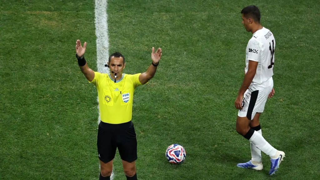 Referee Mustapha Ghorbal calls full time during the FIFA Club World Cup 2025 group G match between Manchester City FC and Al Ain FC on June 22, 2025. (Source: Kevin C. Cox/Getty Images)