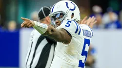 Anthony Richardson #5 of the Indianapolis Colts reacts after a first down against the Tennessee Titans during the fourth quarter at Lucas Oil Stadium on December 22, 2024 in Indianapolis, Indiana. The Colts won 38-30.