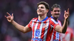 Julian Alvarez of Atletico de Madrid celebrates scoring his team's first goal.