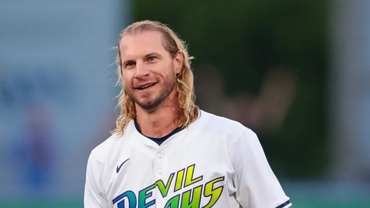 Travis Jankowski #20 of the Tampa Bay Rays reacts after hitting a walk off single in the ninth inning against the Milwaukee Brewers at George M. Steinbrenner Field on May 10, 2025 in Tampa, Florida.