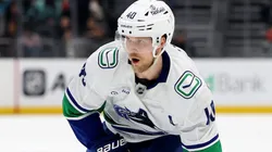 Elias Pettersson skates during a Canucks home game, as speculation swirls ahead of his no-movement clause taking effect on July 1.