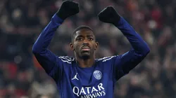 Ousmane Dembele of Paris Saint-Germain celebrates the team's fourth goal during the UEFA Champions League 2024/25 League Phase MD8 match in 2025.