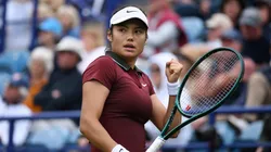 Emma Raducanu celebrates against Ann Li at the Lexus Eastbourne Open