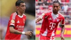 Angel Di Maria #11 of SL Benfica and Michael Olise #17 of FC Bayern München.