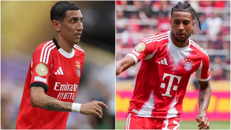 Angel Di Maria #11 of SL Benfica and Michael Olise #17 of FC Bayern München.