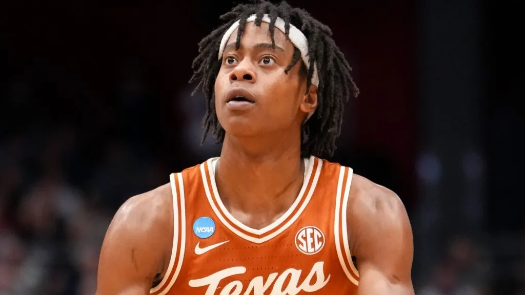 Tre Johnson #20 of the Texas Longhorns attempts a free throw in the second half against the Xavier Musketeers in the First Four game of the NCAA Menâs Basketball Tournament in 2025. (Source: Dylan Buell/Getty Images)
