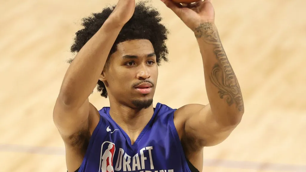 Dylan Harper #29 takes part in a shooting drill during the 2025 NBA Draft Combine at Wintrust Arena on May 13, 2025. (Source: Michael Reaves/Getty Images)