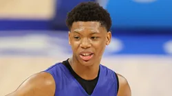 Ace Bailey #21 looks on during the 2025 NBA Draft Combine at Wintrust Arena on May 13, 2025 in Chicago, Illinois.