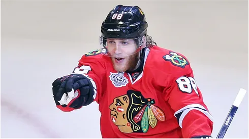 Patrick Kane #88 of the Chicago Blackhawks celebrates after scoring a goal in the third period against the Tampa Bay Lightning during Game Six of the 2015 NHL Stanley Cup Final at the United Center on June 15, 2015 in Chicago, Illinois.