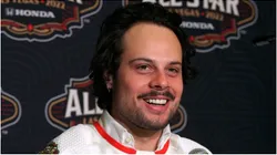 Auston Matthews #34 of the Toronto Maple Leafs speaks during the Media Day as part of the 2022 NHL All-Star Weekend on February 04, 2022 in Las Vegas, Nevada.
