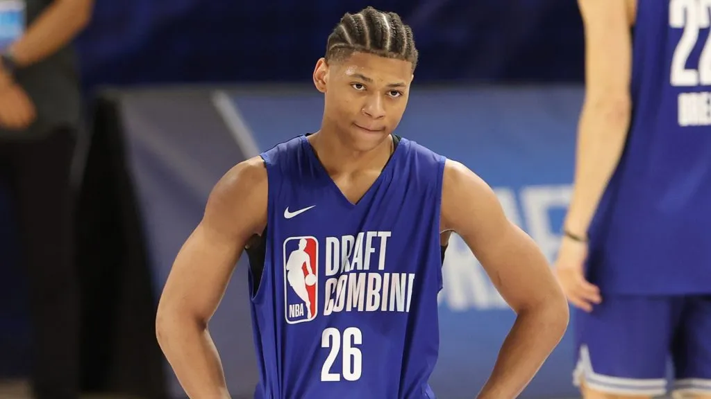 Jeremiah Fears #26 looks on during the 2025 NBA Draft Combine at Wintrust Arena on May 13, 2025. (Source: Michael Reaves/Getty Images)