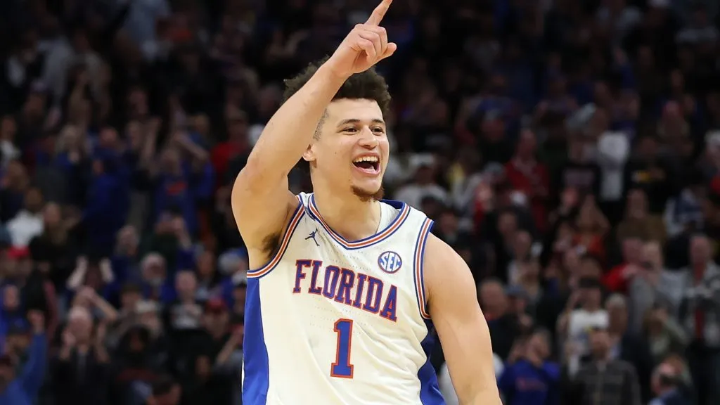 Walter Clayton Jr. #1 of the Florida Gators celebrates after defeating the Texas Tech Red Raiders 84-79 in the West Regional Elite Eight round of the NCAA Men’s Basketball Tournament in 2025. (Source: Ezra Shaw/Getty Images)