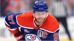 Connor McDavid #97 of the Edmonton Oilers looks on during the first period against the Florida Panthers in Game Two of the 2025 Stanley Cup Final at Rogers Place on June 06, 2025 in Edmonton, Alberta, Canada.