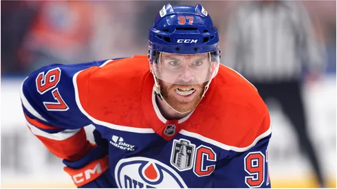 Connor McDavid #97 of the Edmonton Oilers looks on during the first period against the Florida Panthers in Game Two of the 2025 Stanley Cup Final at Rogers Place on June 06, 2025 in Edmonton, Alberta, Canada.