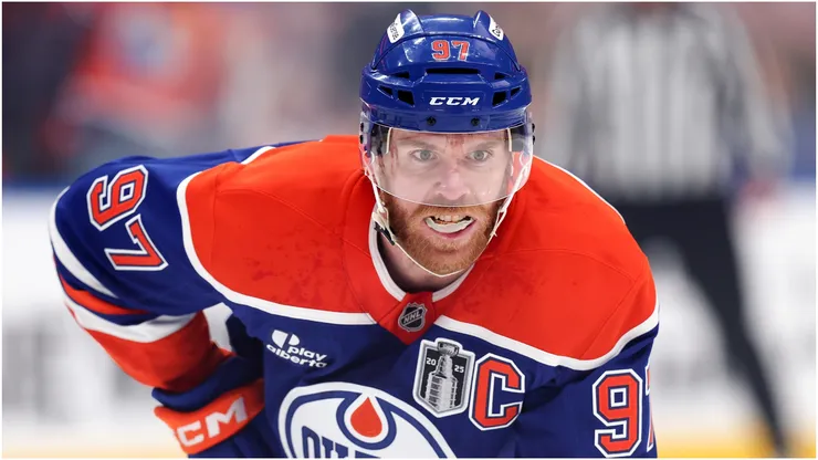 Connor McDavid #97 of the Edmonton Oilers looks on during the first period against the Florida Panthers in Game Two of the 2025 Stanley Cup Final at Rogers Place on June 06, 2025 in Edmonton, Alberta, Canada.