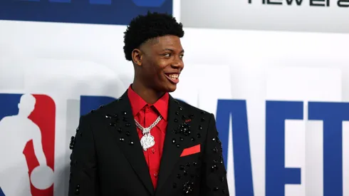 Ace Bailey poses on the red carpet prior to the first round of the 2025 NBA Draft at Barclays Center on June 25, 2025 in the Brooklyn borough of New York City.