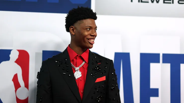 Ace Bailey poses on the red carpet prior to the first round of the 2025 NBA Draft at Barclays Center on June 25, 2025 in the Brooklyn borough of New York City.