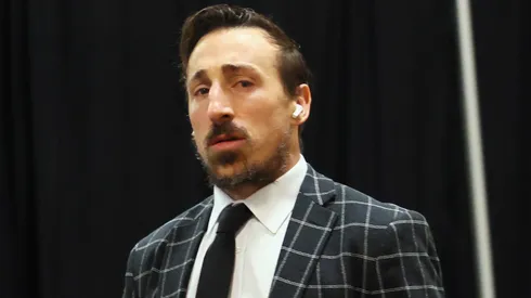 Brad Marchand of the Florida Panthers arrives at Amerant Bank Arena.