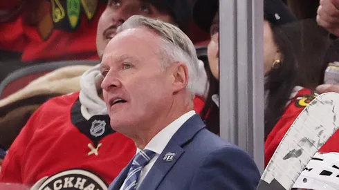 Head coach Dean Evason of the Columbus Blue Jackets looks on against the Chicago Blackhawks during the third period at the United Center on December 01, 2024 in Chicago, Illinois.