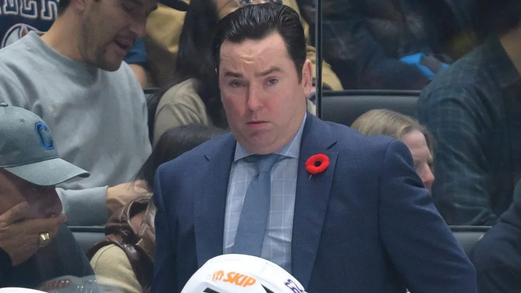 Edmonton Oilers head coach Jay Woodcroft looks on during the second period of their NHL game against the Vancouver Canucks at Rogers Arena on November 6, 2023 in Vancouver, British Columbia, Canada.
