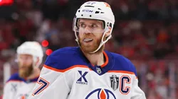 Connor McDavid #97 of the Edmonton Oilers looks on during the second period against the Florida Panthers in Game Six of the 2025 Stanley Cup Final at Amerant Bank Arena on June 17, 2025 in Sunrise, Florida.