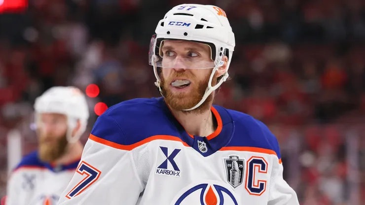 Connor McDavid #97 of the Edmonton Oilers looks on during the second period against the Florida Panthers in Game Six of the 2025 Stanley Cup Final at Amerant Bank Arena on June 17, 2025 in Sunrise, Florida.