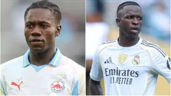 Edmund Baidoo #20 of RB Salzburg and Vinicius Junior #07 of Real Madrid.