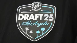 A close up view of the NHL Draft logo photographed during the National Hockey League Top Prospects Media Availability at the JW Marriott LA Live on June 26, 2025.