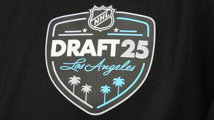 A close up view of the NHL Draft logo photographed during the National Hockey League Top Prospects Media Availability at the JW Marriott LA Live on June 26, 2025.