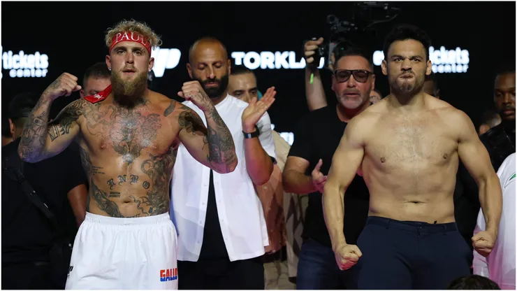Jake Paul and Julio Cesar Chavez Jr. during the weigh-in ceremonial.